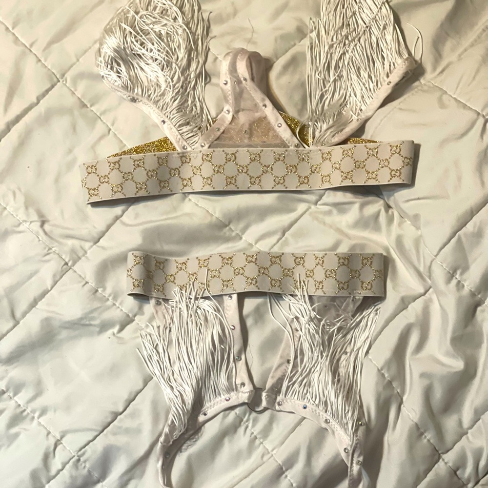 2 piece gold and white outfit